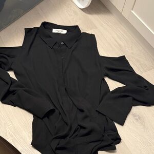 Stylish Black Cold Shoulder Button Down Shirt